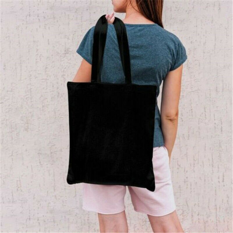 Reusable Shoulder HandBag 100% Organic Cotton Canvas Shopping Bag Black Tote Bag