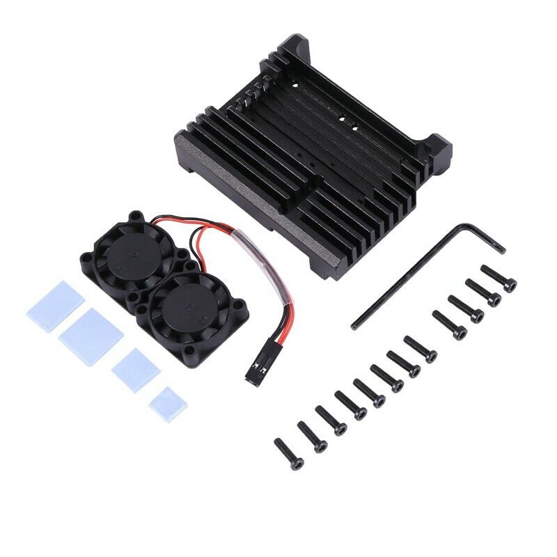 for Raspberry Pi 4 Aluminum Case with Dual Cooling Fan Metal Shell Black EncloK2