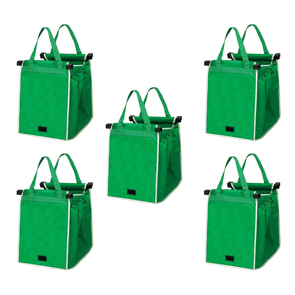5 pieces of foldable, reusable supermarket shopping bags with clips