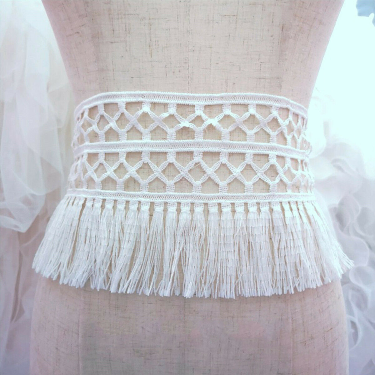 1M Hallow Tassel Venise Lace Fringe Applique Lace Collar Sewing DIY Trim Craft