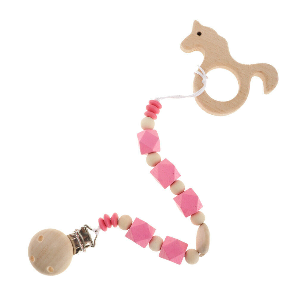 Baby Kids Color Wooden Children'S Cartoon Nipple Holder  Red Unicorn