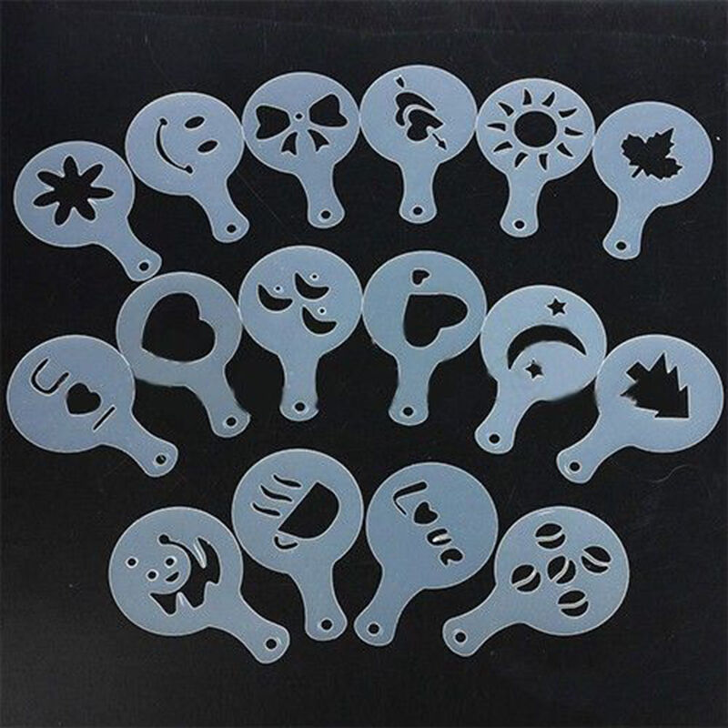 Set of 16 Cappuccino Coffee Decorating Stencil Shapes Mold Latte Art Baris.l8