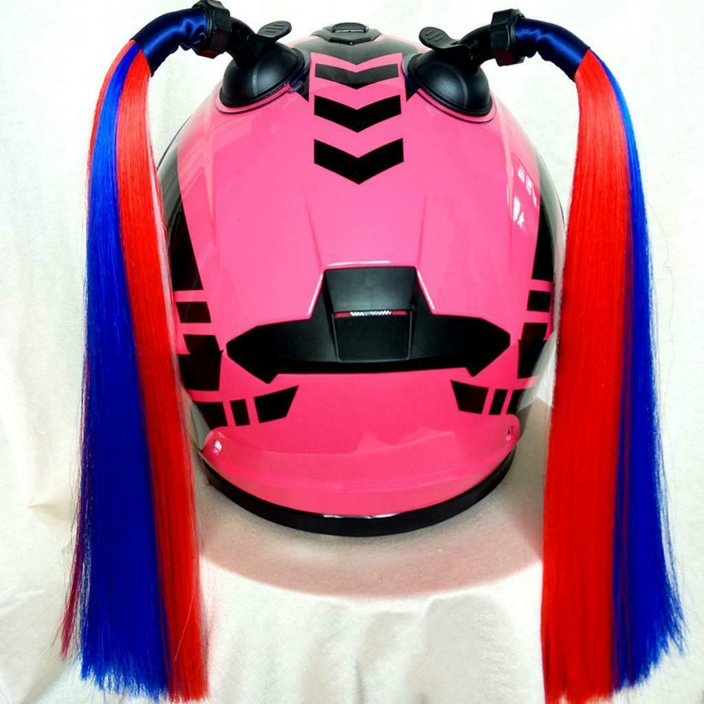 Helmet Wig & Suction Cup Fit for Motorcycle Red+Blue