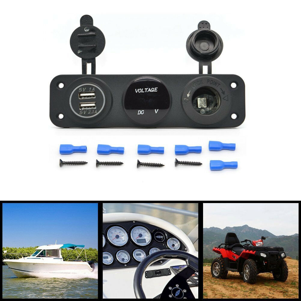 Universal Car SUV Boat Dual USB Charger Voltmeter 12V Power Outlet Socket Panel