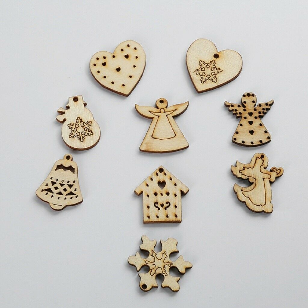 50 Pieces Mixed Wood Shapes Unfinished Slices Christmas Embellishments DIY