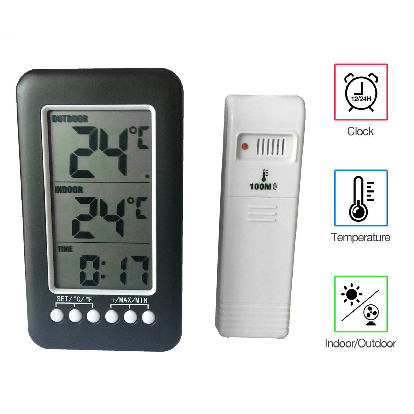 Digital Indoor/Outdoor Thermometer Smart Clock Temperature Testing Tool
