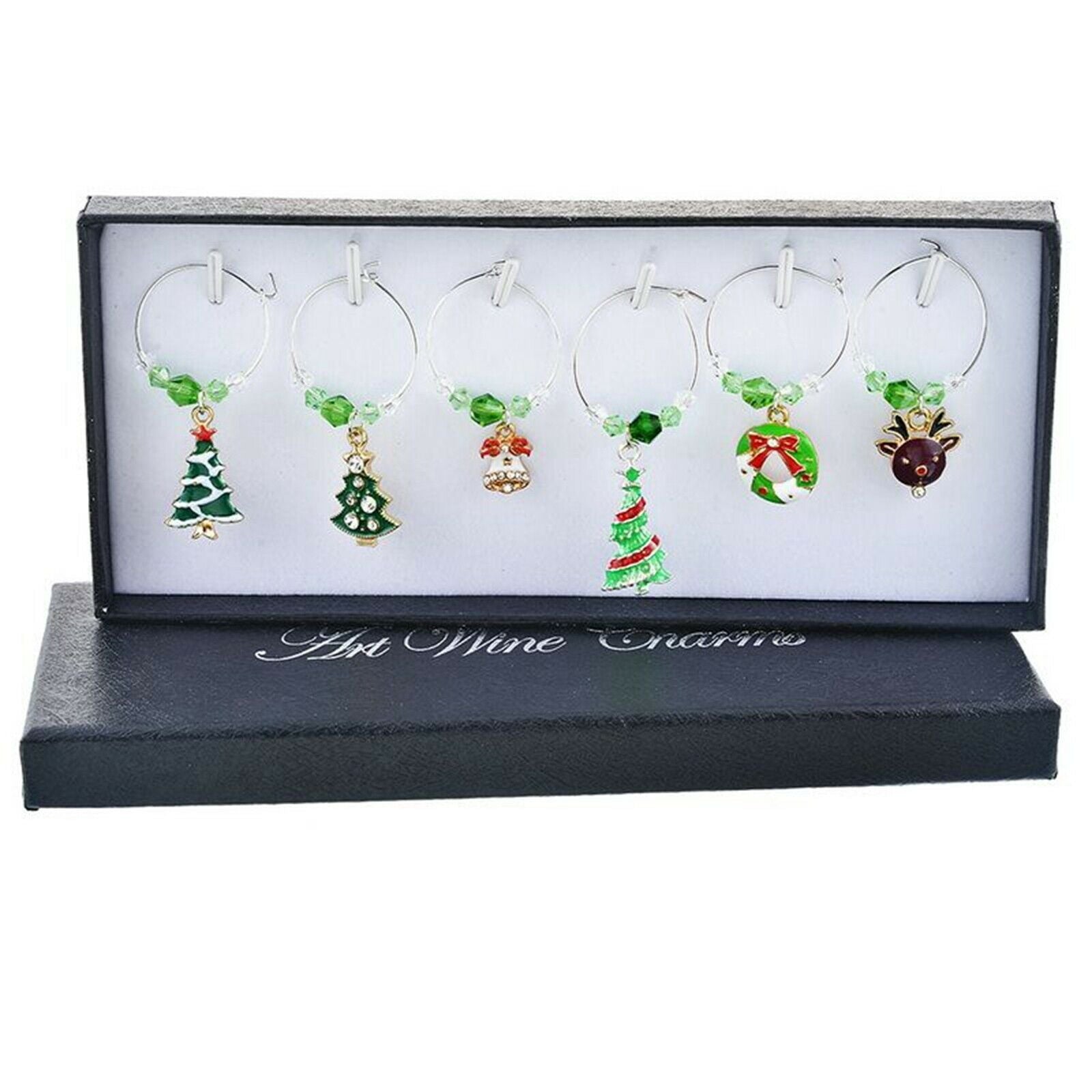 Crystal Christmas Wine Glass Charms Markers for Stem Glasses Party Favors