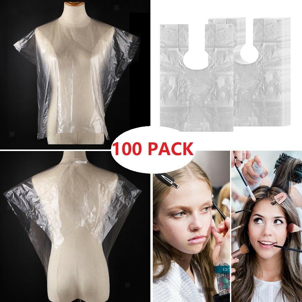 100Pcs Disposable Haircut Capes Barber Home Shawls Perm Apron w/ 8x Hair Clips