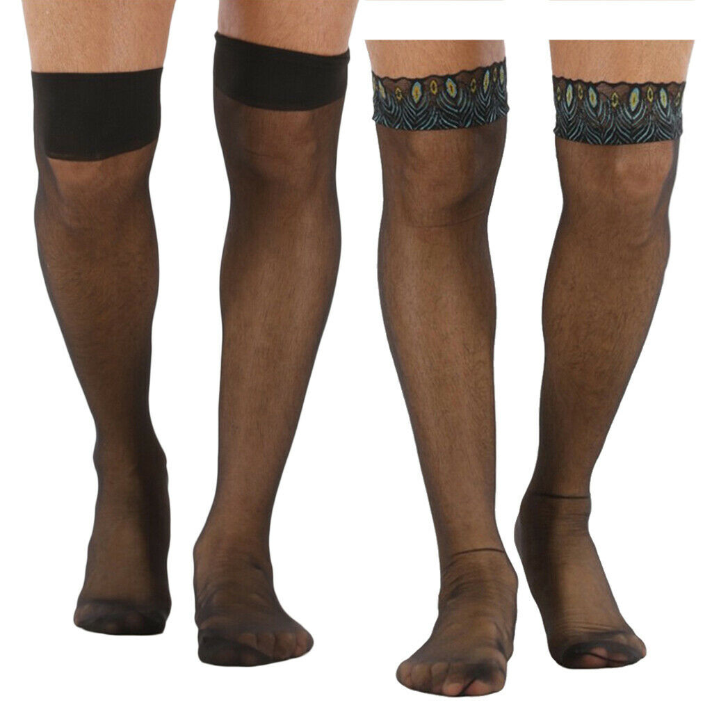 2 Pair Men's Sissy See Through Socks Pantyhose Elastic Stockings Nightclub