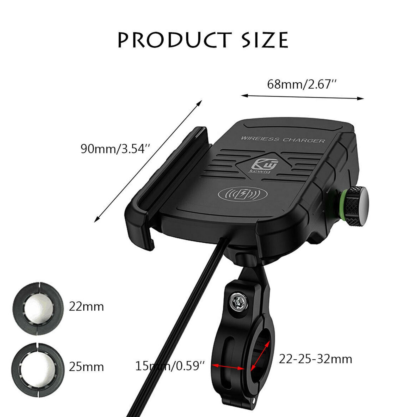 15W Fast Charger Qi Wireless Charger Aluminium Motorcycle Phone Holder