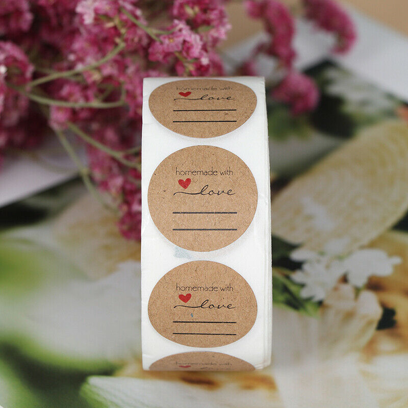 500Pcs/Roll 2.5cm DIY Handmade With Love Label Wedding Stickers Kraft Lab.l8