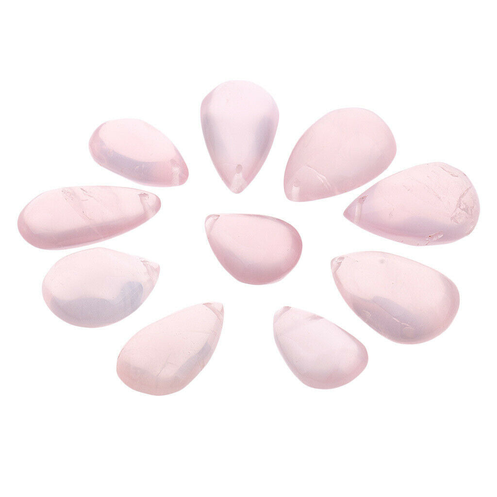 Natural Stone Cabochons Flat Round Pink Crystal Quartz Water Drop Home Decor