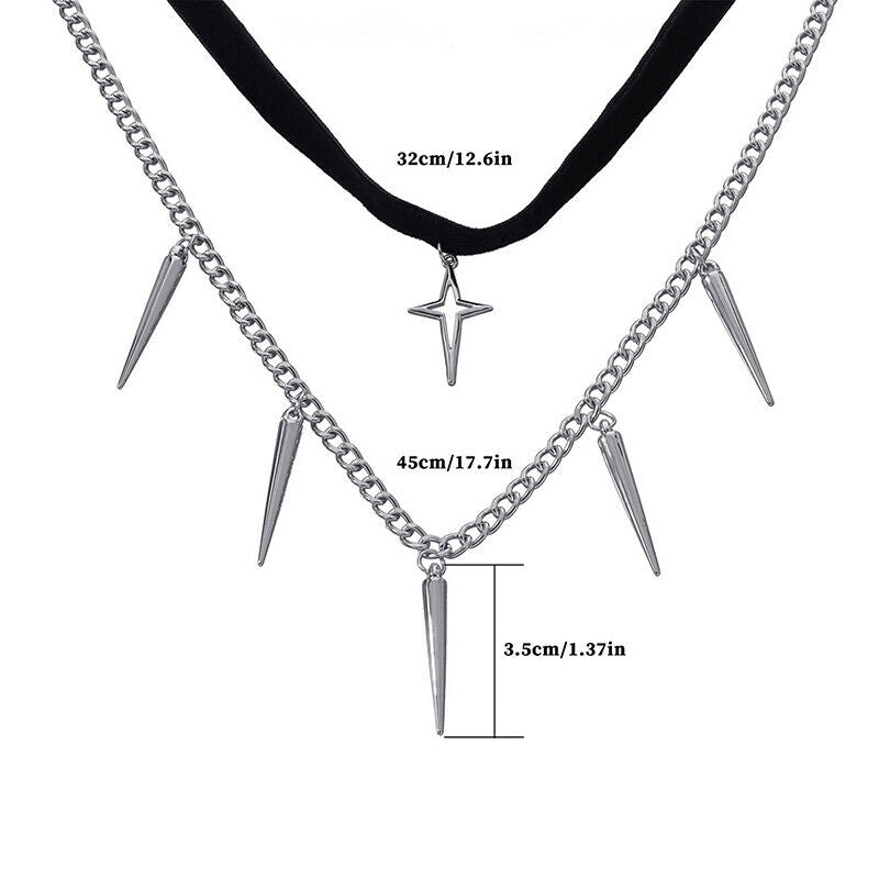 Fashion Punk Double-layer Cone Pendant Necklace Choker Jewelry Accessori.l8