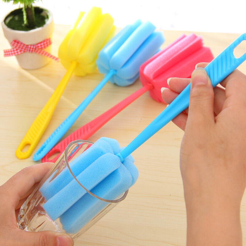 4PCS Kitchen Handle Sponge Brush Bottle Cup Glass Washing Cleaning Cleaner Tool