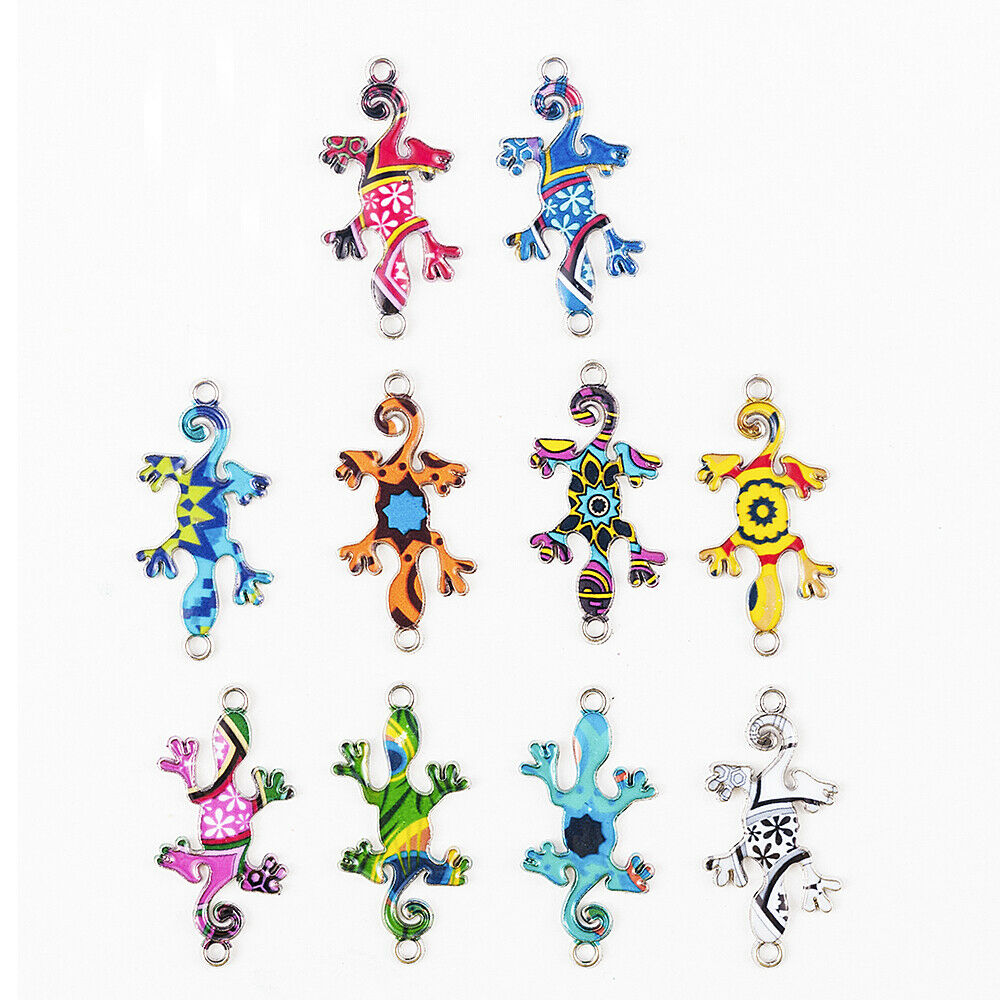 10x Mixed Color Lizard Gecko Connectors Charm Beads For Bracelet Jewelry Making~