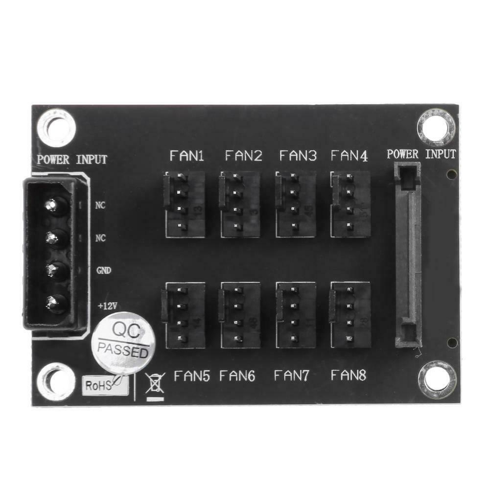 4-Pin or SATA 15-Pin to 8 Way 4-Pin PC Chassis Cooling Fan Splitter Hub @