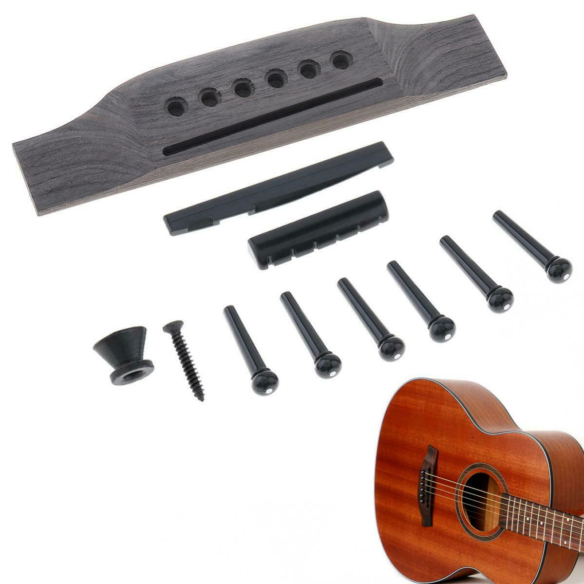 Rosewood Acoustic Guitar Bridge+Bridge Pins Saddle Nut Saddle for 40 41'' Guitar