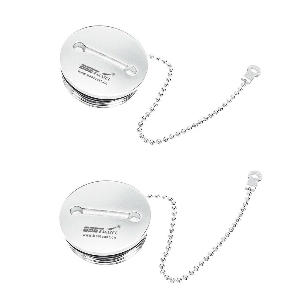 2 Pieces Stainless Steel 2" Boat Deck Fill   With Chain Fuel Water Gas