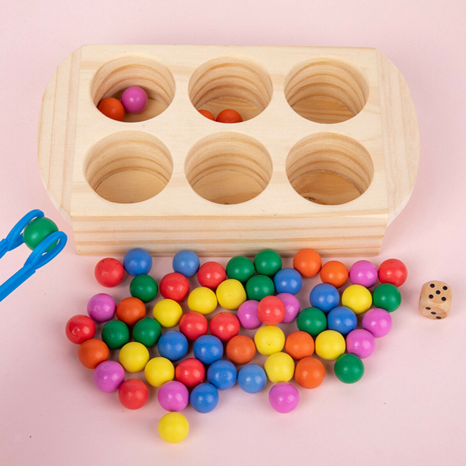 Multi-Colored Counting Bead 10 Cards & 3 Dice Color Matching Sensory Toys
