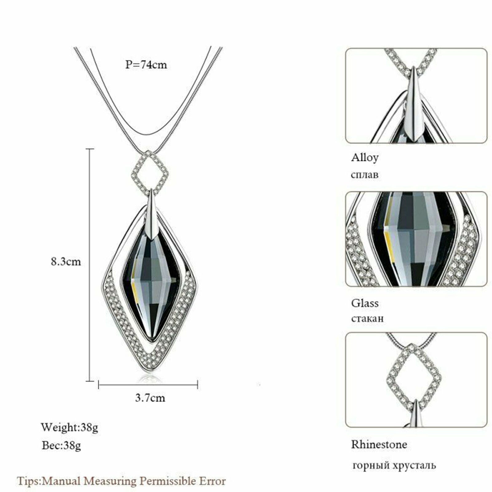 Fashion Women Diamond Crystal Pendant Necklace Long Chain Statement Jewelry Gift