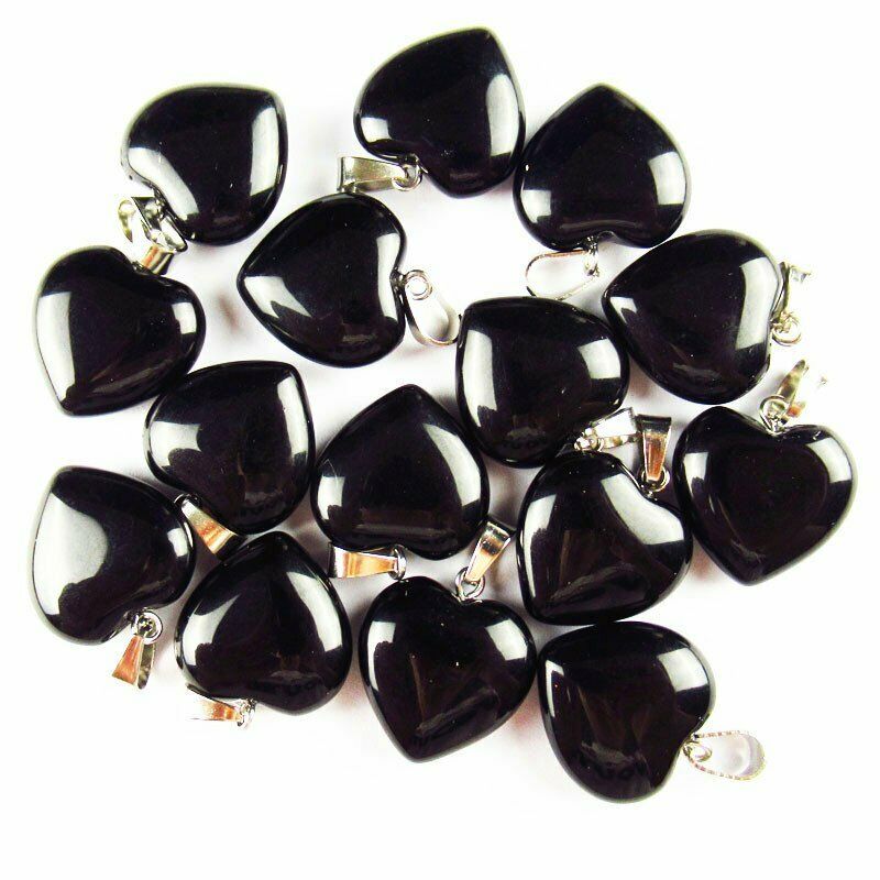 10pcs 25g Natural Black Agate Heart Pendant Bead 16x16x6mm A-205SK