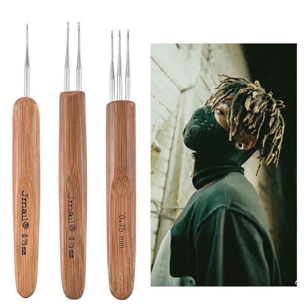 3pcs 0.75mm Dreadlock Crochet Needle Hook Bamboo Handle Hooks Hair Tools Making