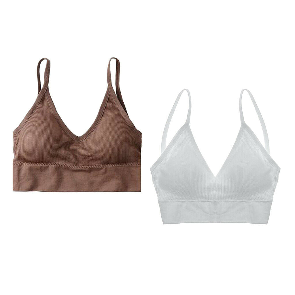 2PCS Womens Trendy V Neck Padded Bralette Comfort Bra Bustier Camisole