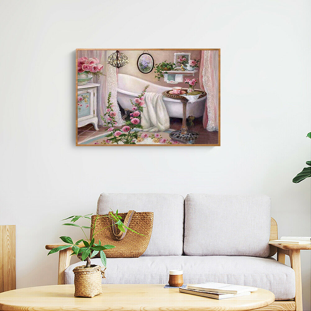 5D Diamond Painting Bathroom Cross Stitch Embroidery Pictures Mosaic Kits @