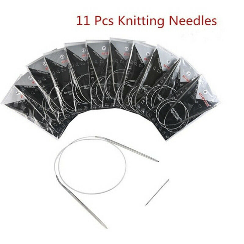 11pcs Stainless Steel Circular Knitting Needles Crochet Hook Weave 47"120cm BDA
