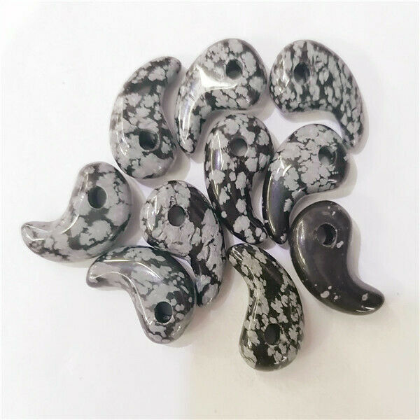 10Pcs 23x16x7mm Natural Snowflake Obsidian Magatama Pendant Bead Craft HH9447