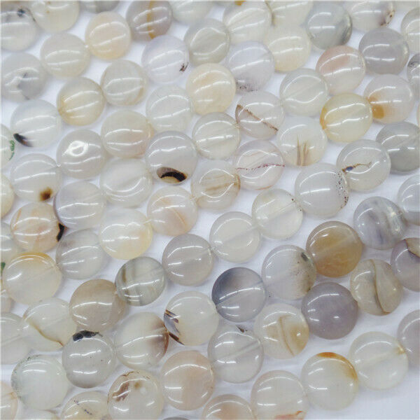 1 Strand 10x4mm Natural Gray Agate Flat Round Spacer Loose Beads 15.5inch HH9082