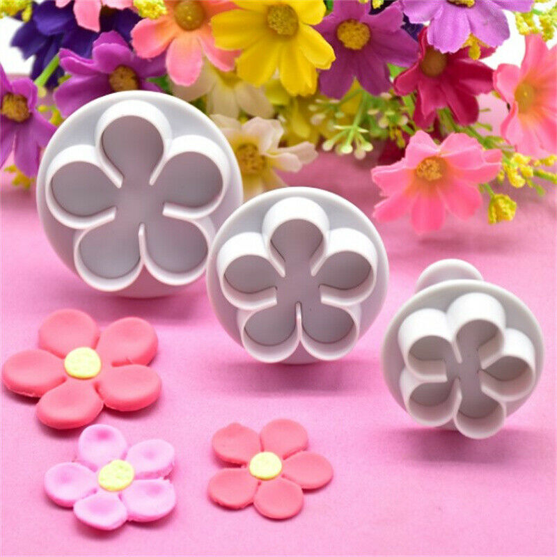 3Pcs Flower Plunger Cookie Cutter DIY Blossom Flower Cake Fondant Cake M FdDFAU