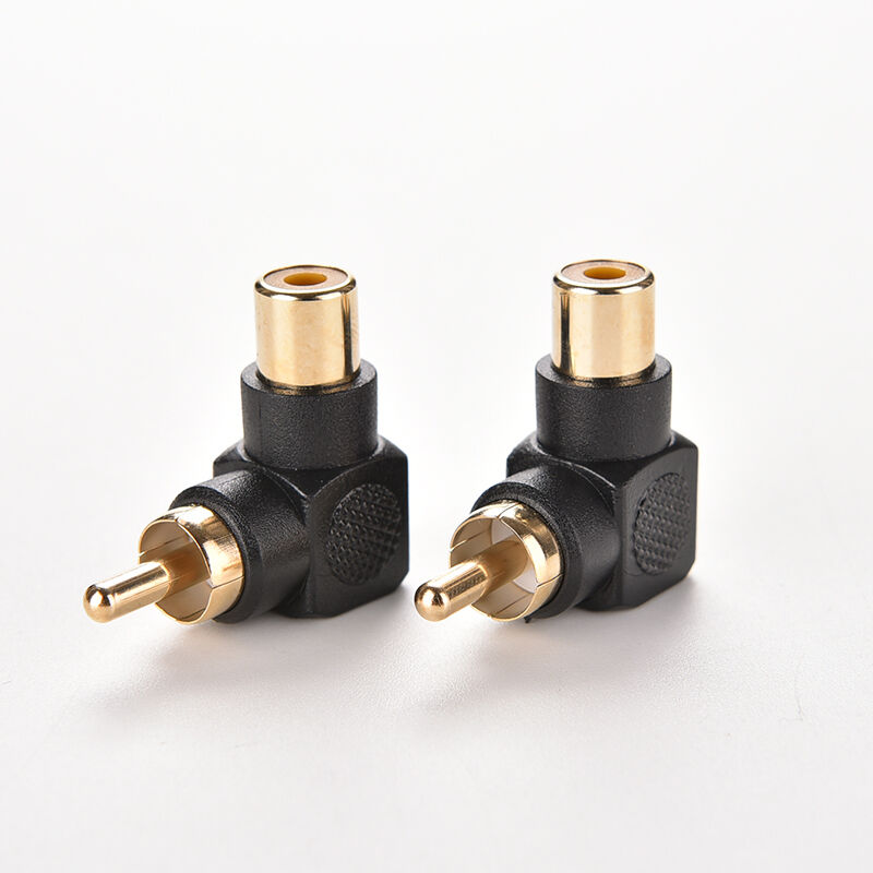2x  New RCA Male to Female M/F Connector Adapter Audio AV Plug 90 Right-angle Lt