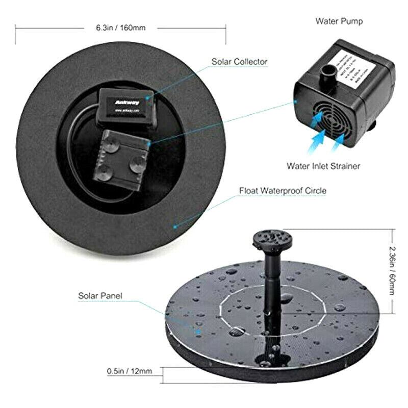 Solar Powered Floating Bird Bath Water Fountain Outdoor Pond Pool Garden PatBDA