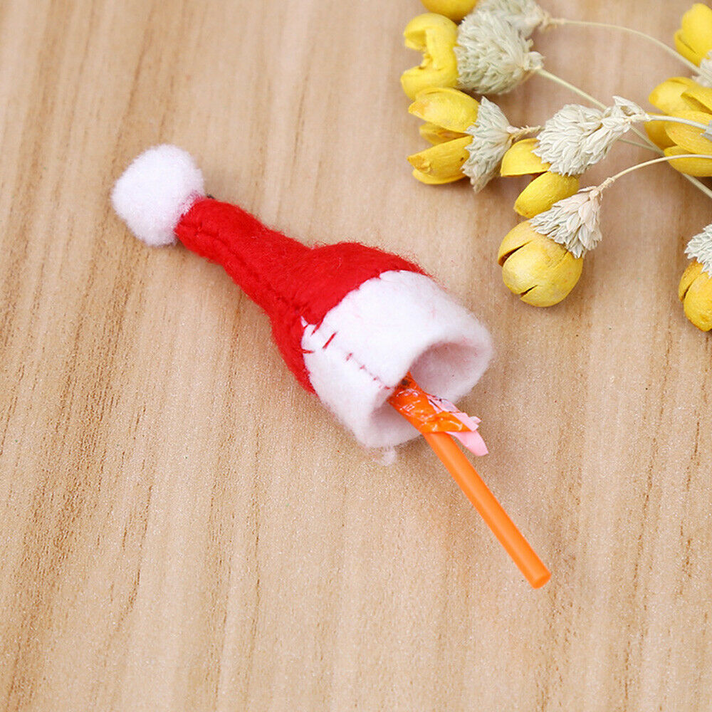 10Pcs Mini Christmas Red Santa Hat Non-woven DIY Lollipop Candy Cover Hat Decor