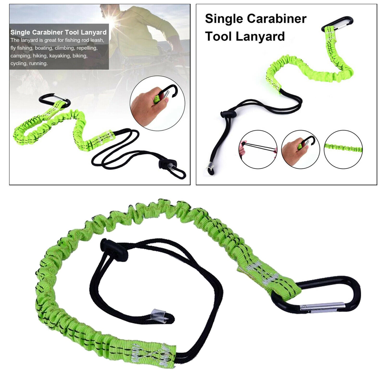 Single Carabiner Lanyard Safety Rope Cord Outdoor Climbing Hiking Caving