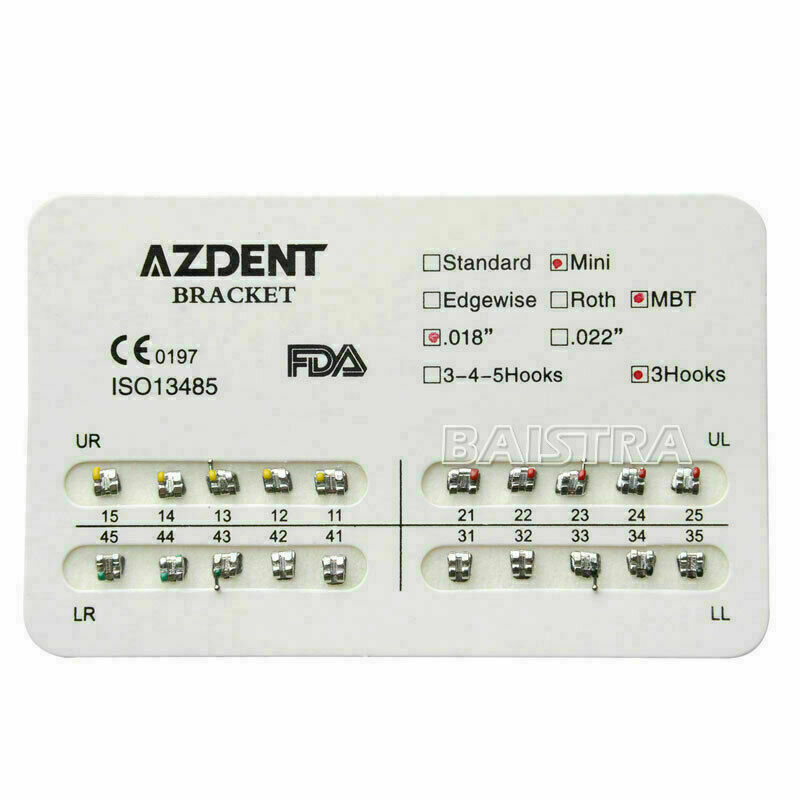 20packs Orthodontic Metal Bracket Braces Dental Mini MBT Slot.018 Hooks 3 AZDENT
