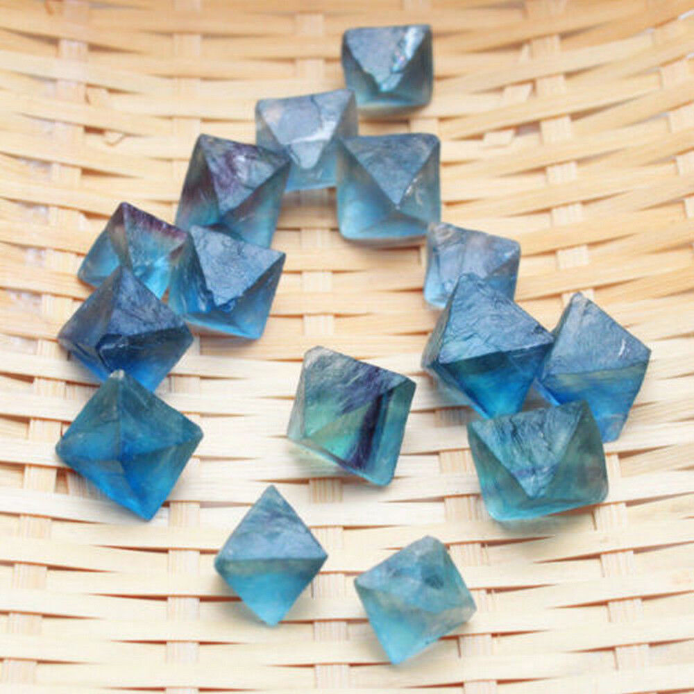 Natural Stones Blue Fluorite Crystal Rock Specimen Octahedron Quartz Decor