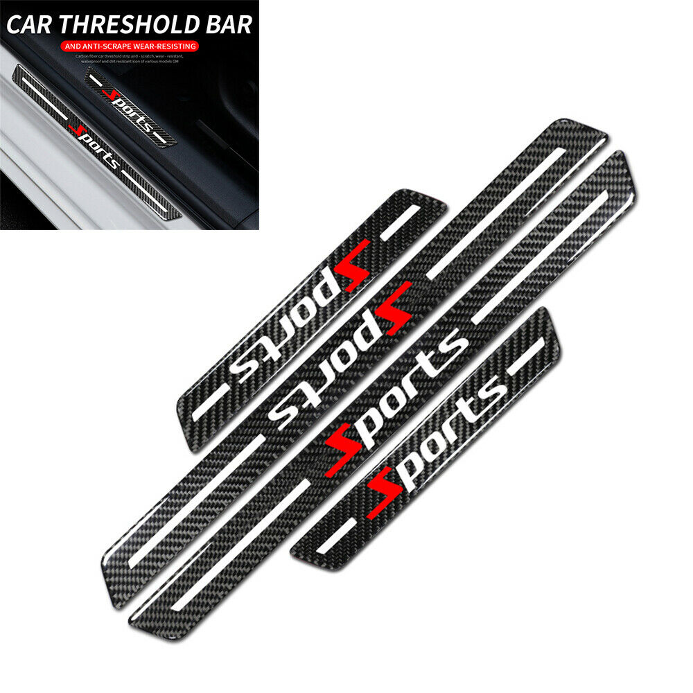 4x Universal Car Door Scuff Sill Cover Panel Step Protector Trim Carbon Fiber