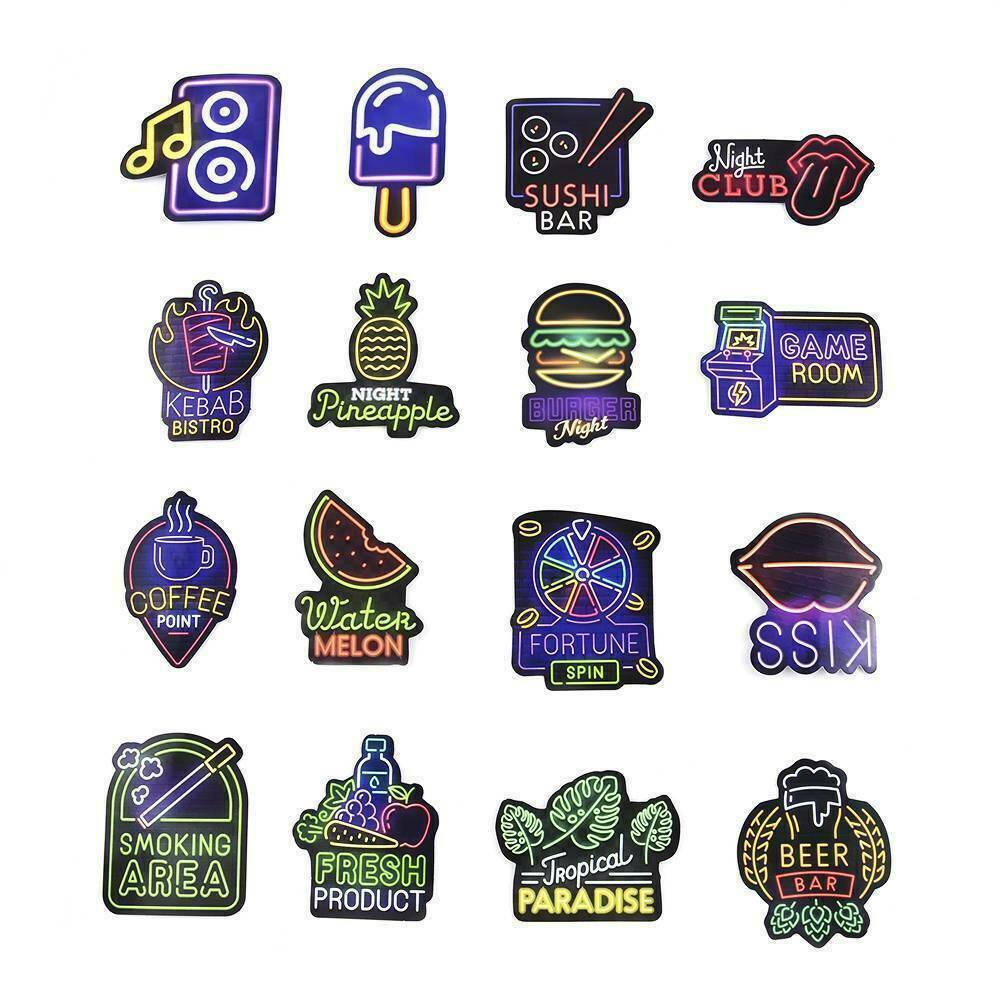 50PCS Neon Sign Stickers Bomb Graffiti Decors Pack Laptop Car Luggage Skateboard