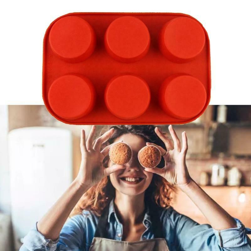 6 Cavity Cylinder Cake Baking Molds Soft Silicone Chocolate Candy Non-stick Bake