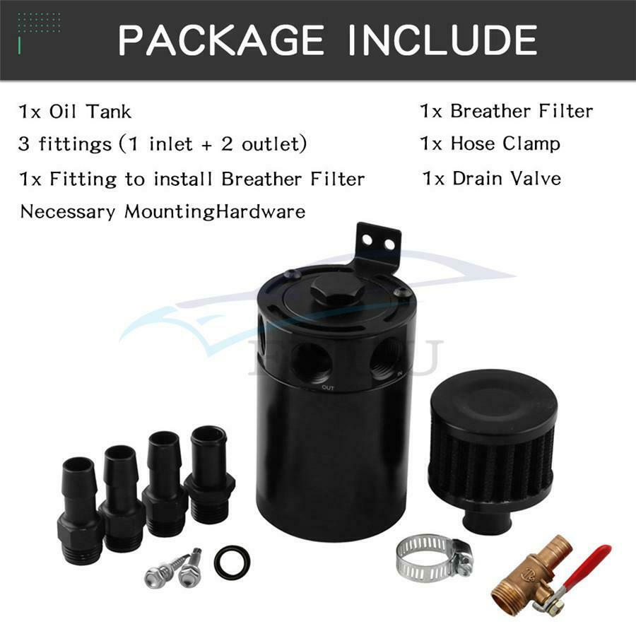 Universal 3-Port Oil Reservoir Catch Can Tank with Filter Drain Valve Breather