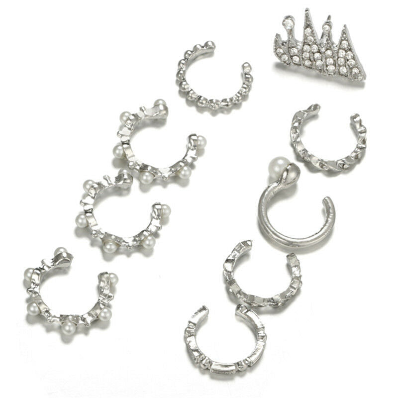 9PCS/Set Ear Clip Bohemia Ear Cuff Stud Crystal Ear Earrings Jewelry fashi.l8