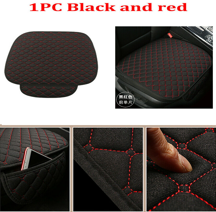 1X High Grade Car Front Seat Cushion Black + Red Linen Material Comfortable Soft