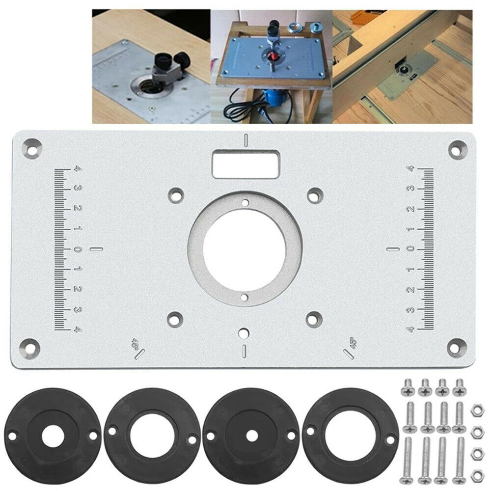 Aluminum Router Table Insert Plate Woodworking DIY Router w/Insert Rings Screws