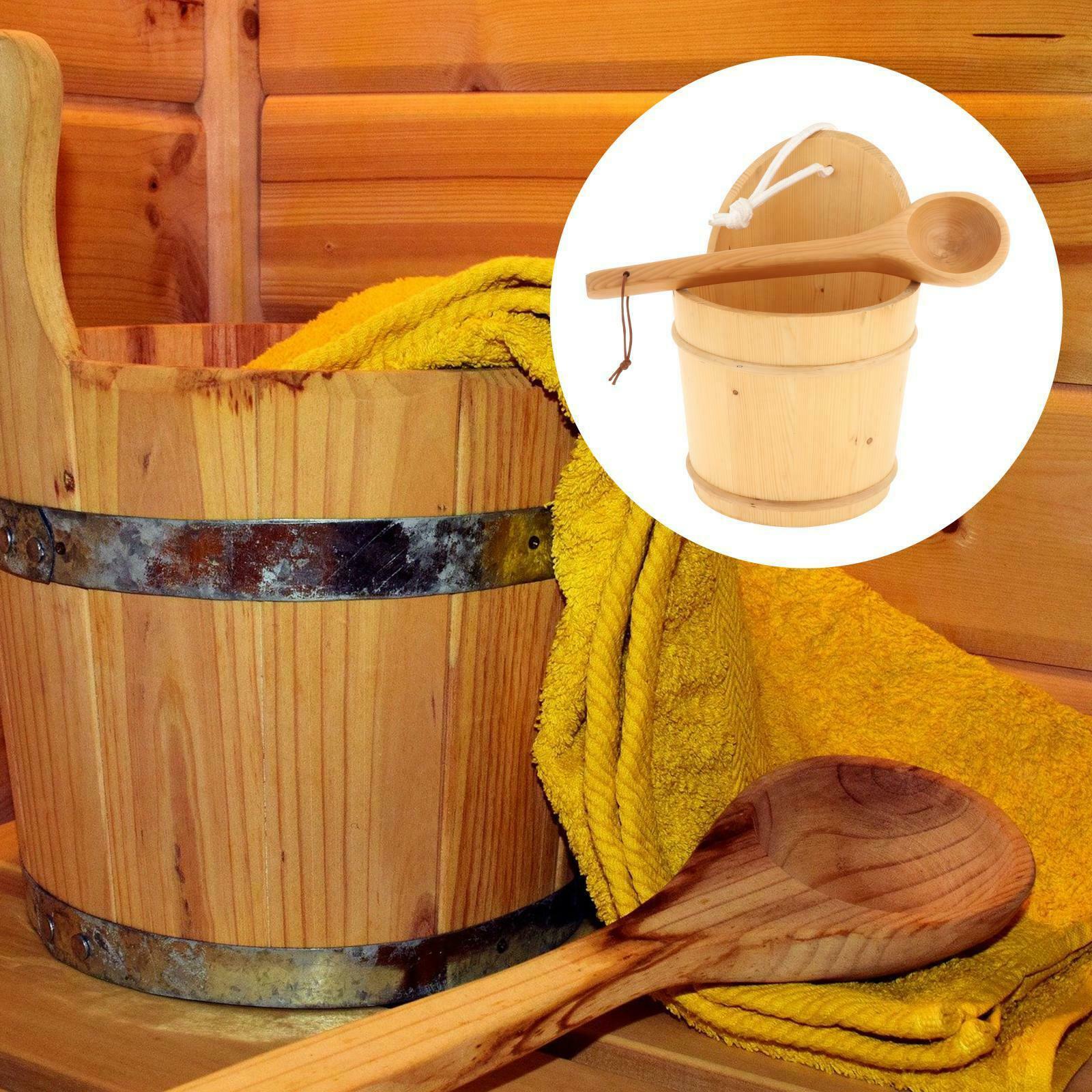 Navaris Wooden Sauna Bucket with Ladle - Essential Spa Accessory for Steam Room