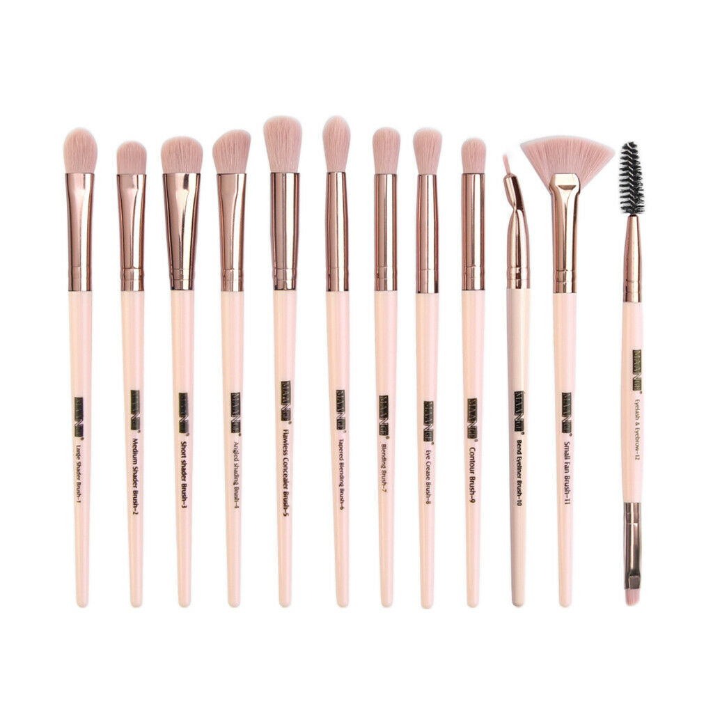 12Pcs Eye Makeup Brush Set for Eyeshadow Eyebrow Eyeliner Pink Rose Golden