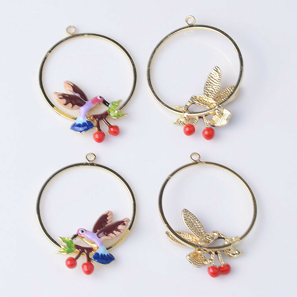 4x Cherry Bird Charms DIY Jewelry Pendants Earrings Findings Necklace Decor