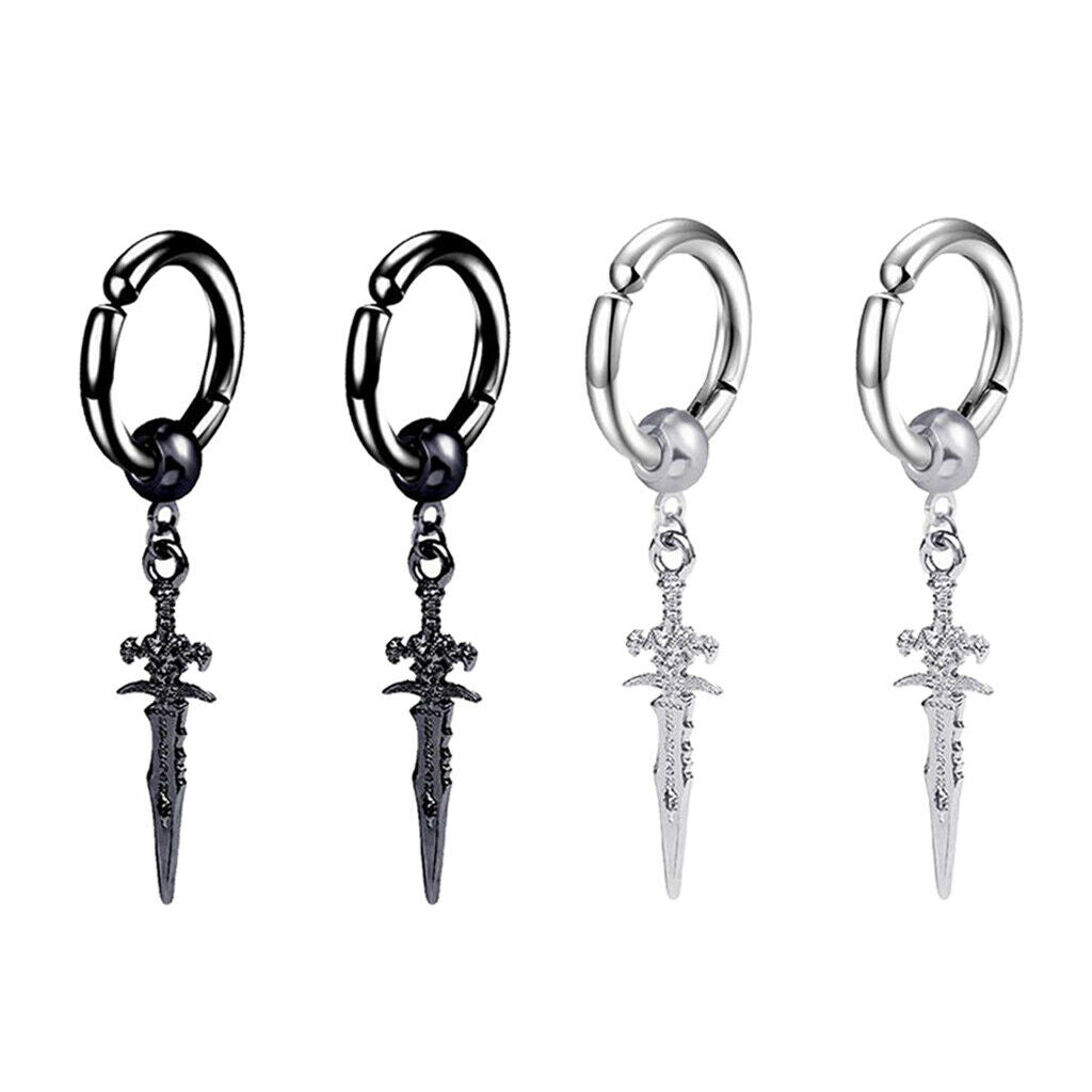 4pcs Stainless Steel Modern Long Dangle Earclips Spike Huggie Men & Women