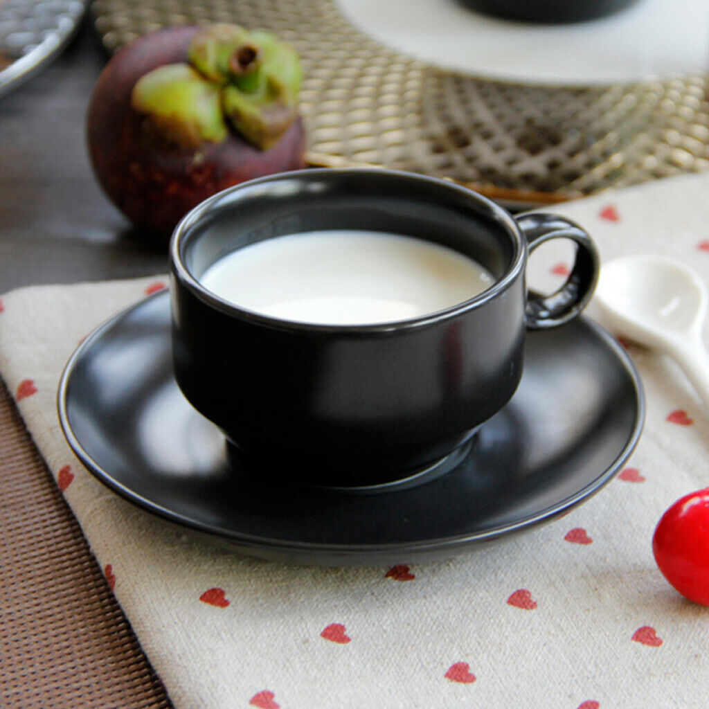 1Pc Ceramic Matte Black Coffee Mug with Saucer Set Modern Style Espresso Cup